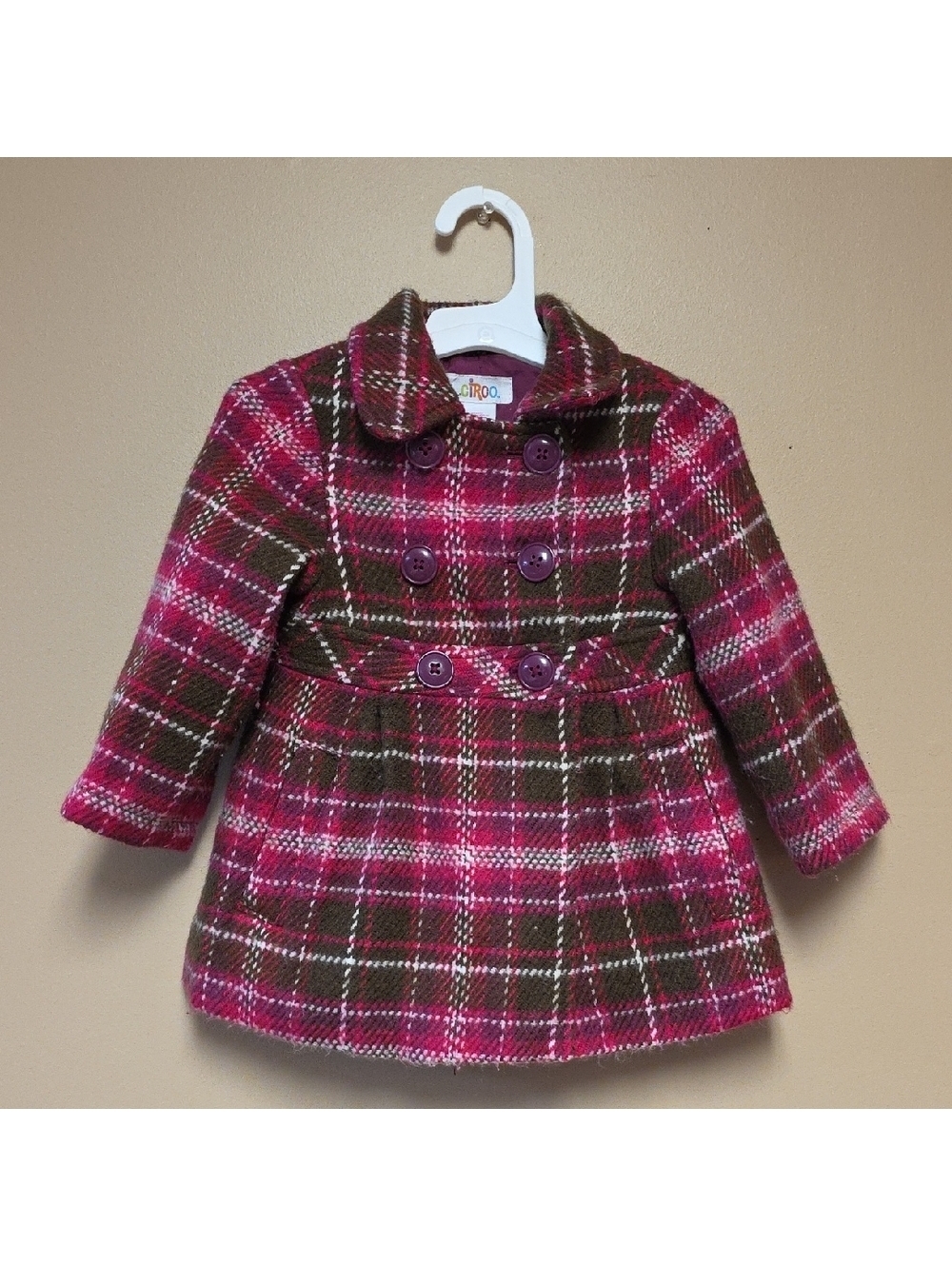 Circo Pink and Brown Kids Pea Coat